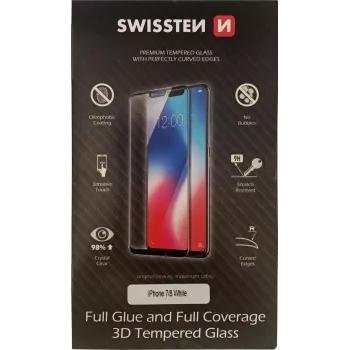 Rūdīta 3D pilnas līmes stikla aizsargplēve SWISSTEN iPhone 7/8 — balta