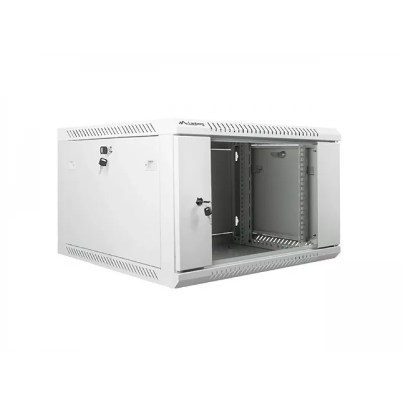 Lanberg sienas montāžas 19 inch 6U 600x600mm pelēks skapis ar stikla durvīm