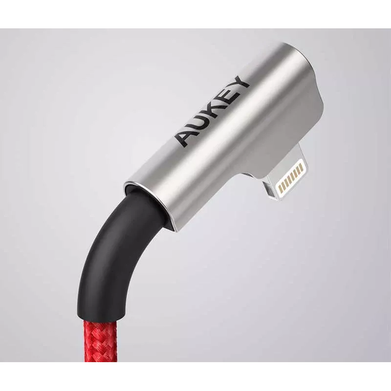 USB–Lightning kabelis Aukey CB-AL01 sarkans — neilona pīts, Lightning savienotājs Apple ierīcēm