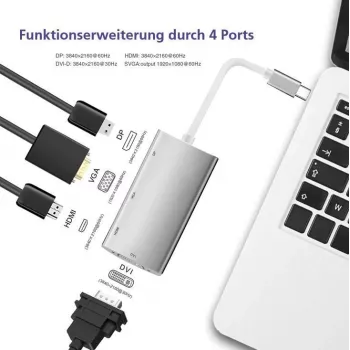 Helos 288388 Docking stacija USB 3.1 Type-C ar 4K HDMI, DVI un VGA izejām