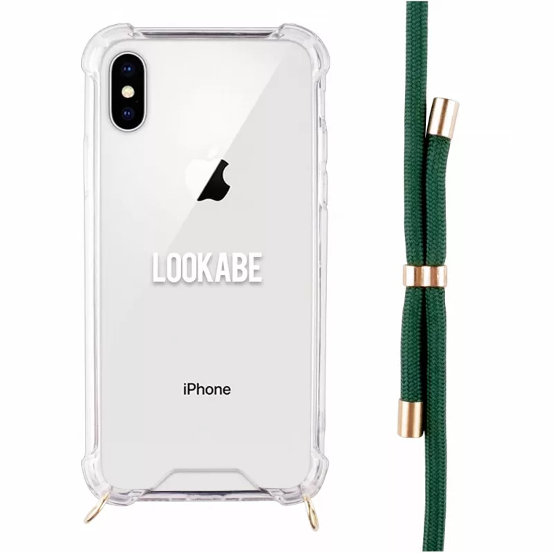 Phone necklace maciņš Lookabe iPhone X / Xs — zelts ar zaļu siksnu