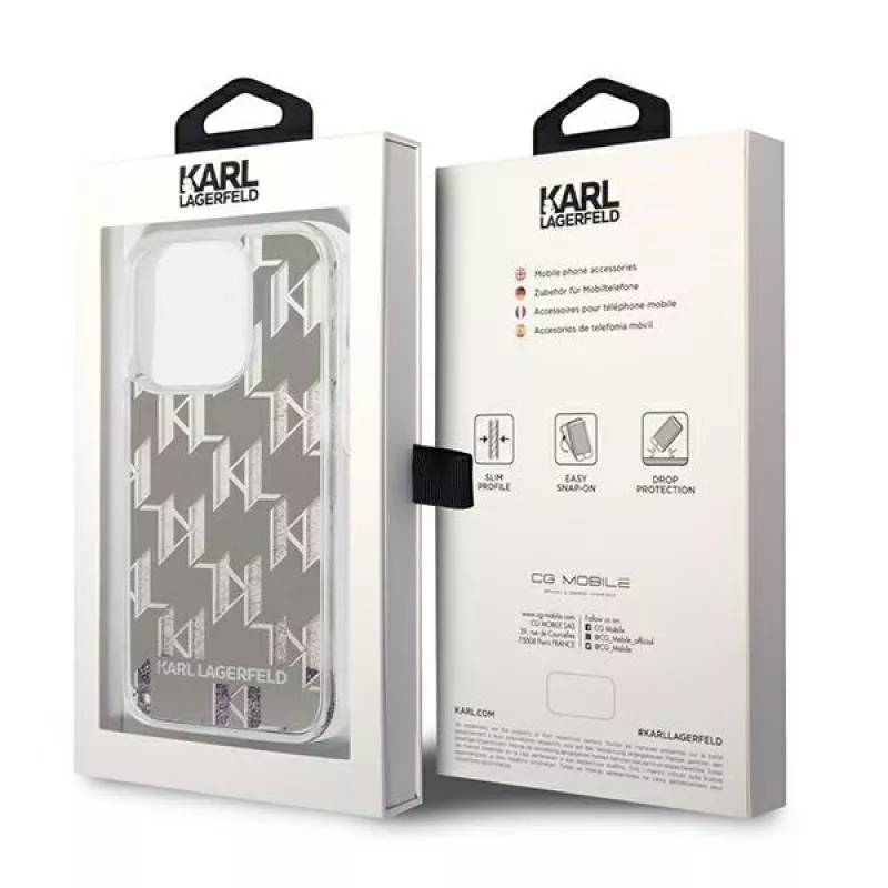 Karl Lagerfeld KLHCP14XLMNMS iPhone 14 Pro Max 6.7 cietais maciņš sudrabs / sudrabs Liquid Glitter Monogram