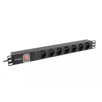 LANBERG PDU-07E-0200-BK Strāvas sadales bloks (1U, 16A, 7x 230V, 2m)