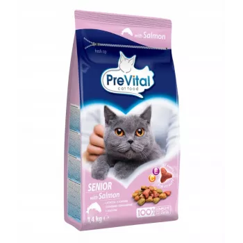 PREVITAL Senior sausā barība kaķiem ar lasi, 1,4 kg