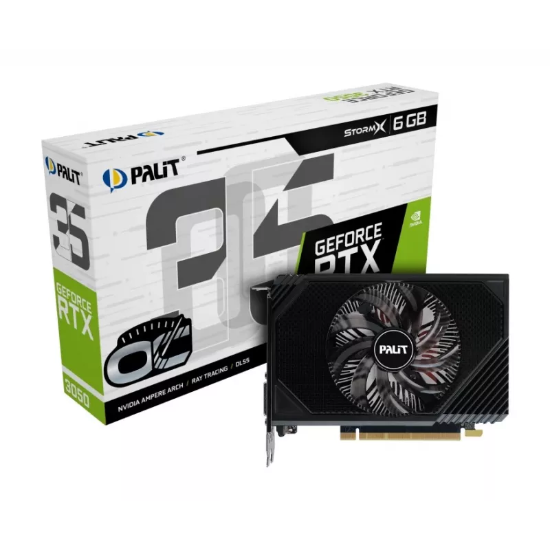 Grafikas karte PALIT GeForce RTX 3050 StormX OC — 6 GB GDDR6, 96 bitu, PCIe 4.0, aktīvā dzesēšana