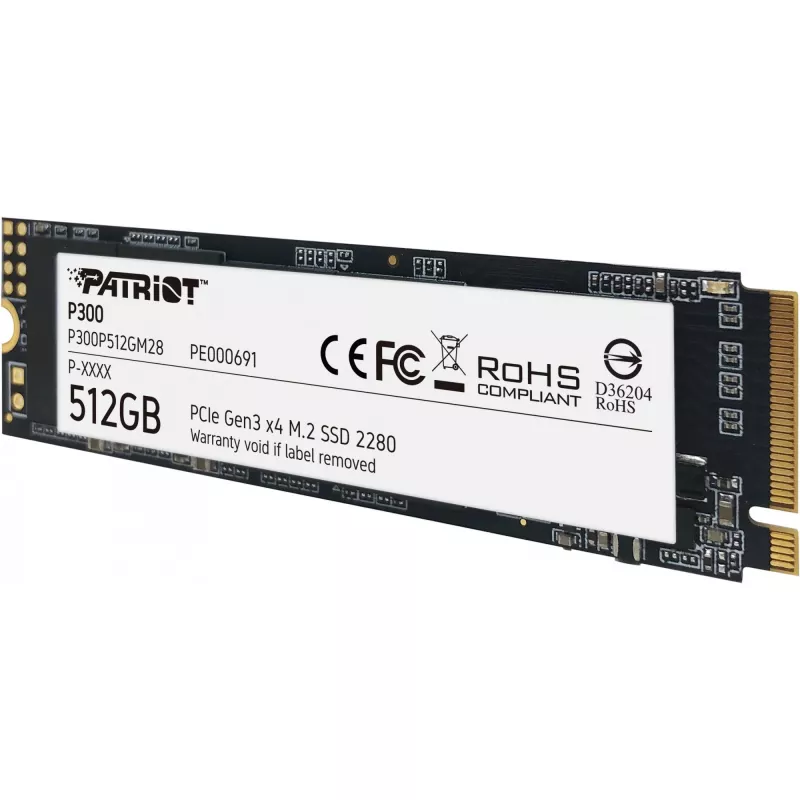 Iekšējais SSD PATRIOT P300 512 GB M.2 PCIe NVMe — Lasīšana 1700 MB/s, Rakstīšana 1200 MB/s, 3D NAND, 3.8 mm, TBW 240
