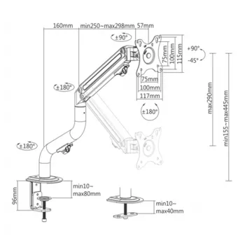 Gembird MA-DA1-02 regulējams galda monitora stiprinājums (ar slīpumu), 17”-32”, līdz 8 kg