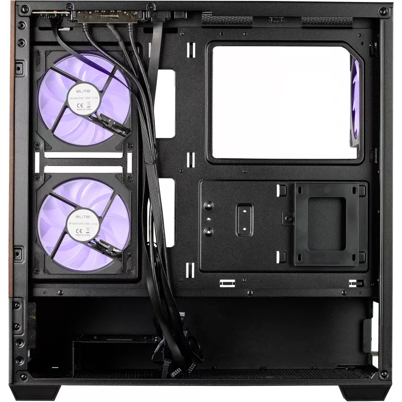 Cooler Master Elite 690 korpuss, Midi-Tower, ATX, rūdīts stikls - 4x ARGB ventilators, koks, melns