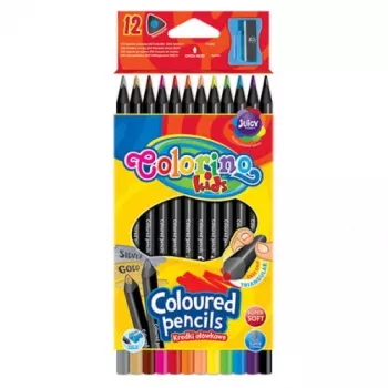 Colorino Kids Trīsstūrveida krāsainie zīmuļi 12 krāsas (ar asināmo) melns koks