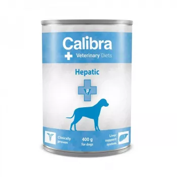 Slapjā suņu barība Calibra Veterinary Diets Hepatic 400 g — vistas formula pieaugušiem suņiem aknu atbalstam, bez lipekļa un sojas
