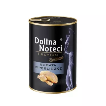 Slapjā kaķu barība Dolina Noteci Premium Sterilised — pērļu vistiņa, 400 g skārdenē, pilnvērtīga pieaugušo barība