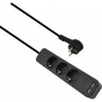 Helos ADVANCED 3-vietīgs pagarinātājs ar USB lādētāju, melns, 1,5 m