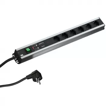 Bachmann 300.012 PDU Basic, 6 AC kontaktligzdas, 2U, 2 m kabelis, Melns/Pelēks