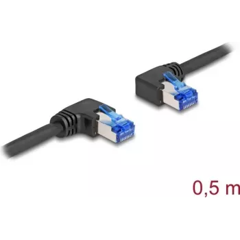 Tīkla kabelis DeLOCK RJ45 Cat.6A S/FTP pa labi/pa kreisi leņķveida 0,5m melns