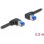 Tīkla kabelis DeLOCK RJ45 Cat.6A S/FTP pa labi/pa kreisi leņķveida 0,5m melns