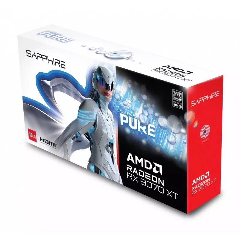 Grafikas karte Sapphire Radeon RX 9070 XT — 16 GB GDDR6, PCIe 5.0, 256-bit, 320 mm, 3-slot, Balta