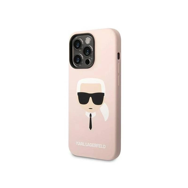 Karl Lagerfeld KLHMP14XSLKHLP cietais maciņš iPhone 14 Pro Max 6.7 collu gaiši rozā silikons ar Karla galvu un MagSafe