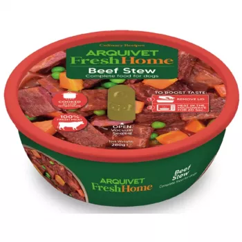Slapjā suņu barība ARQUIVET Fresh Home Liellopu gulašs 280 g — pieaugušiem suņiem, liellopu gaļa, pilnvērtīgs konservēts barība