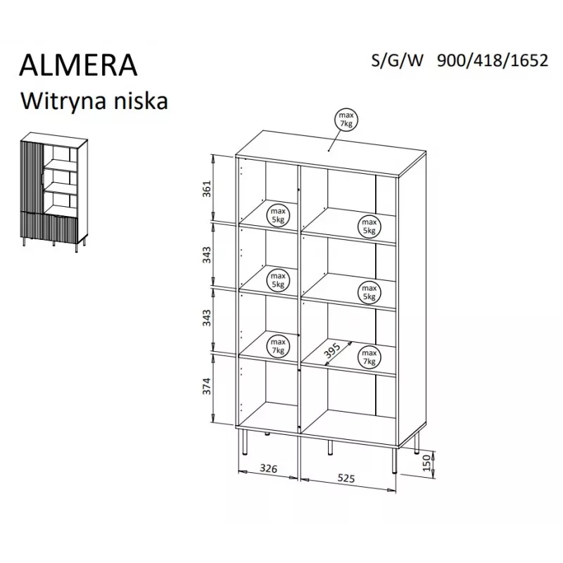 Grāmatplaukts Cama Meble ALMERA Cama 4, valrieksts/krems, 90×42×165 cm