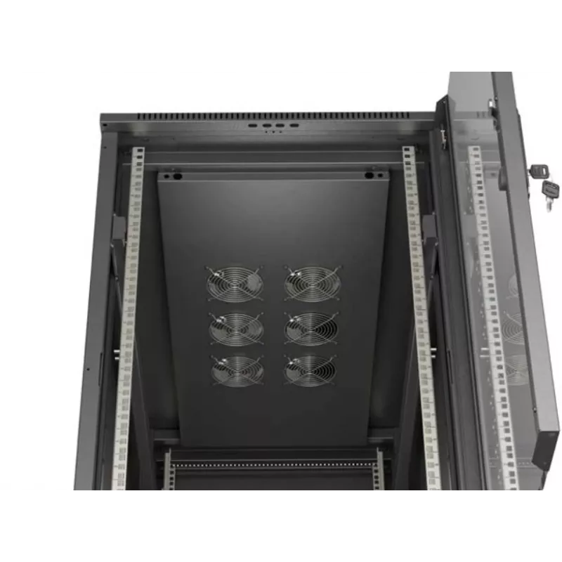 Rack skapis LANBERG FF01-6222-12B 22U 600x1200 mm melns ar stikla priekšējām un aizmugurējām durvīm