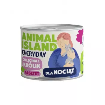 ANIMAL ISLAND Everyday Teļa gaļa un trusis kaķēniem - mitrā kaķu barība - 185g