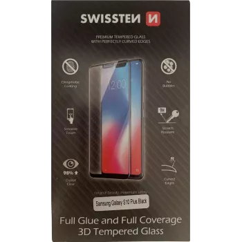 SWISSTEN rūdīts 3D pilns līmes stikla aizsargs Samsung Galaxy S10+ melns