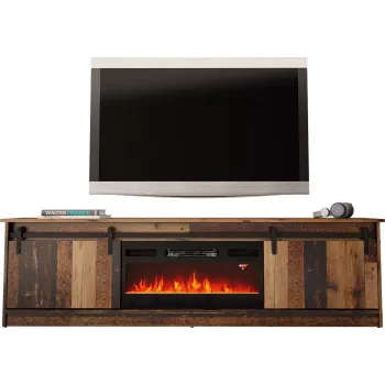 TV skapis Cama Meble GRANERO ar kamīna sekciju, 2000×567×350 mm, skaidu plātne/MDF, bīdāmās 2 durvis, matēts vecais koks