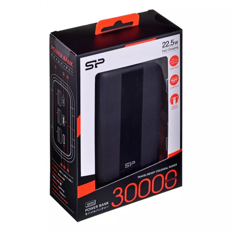 Silicon Power QX55 Powerbank Litija Polimēru (LiPo) 30000 mAh Melns