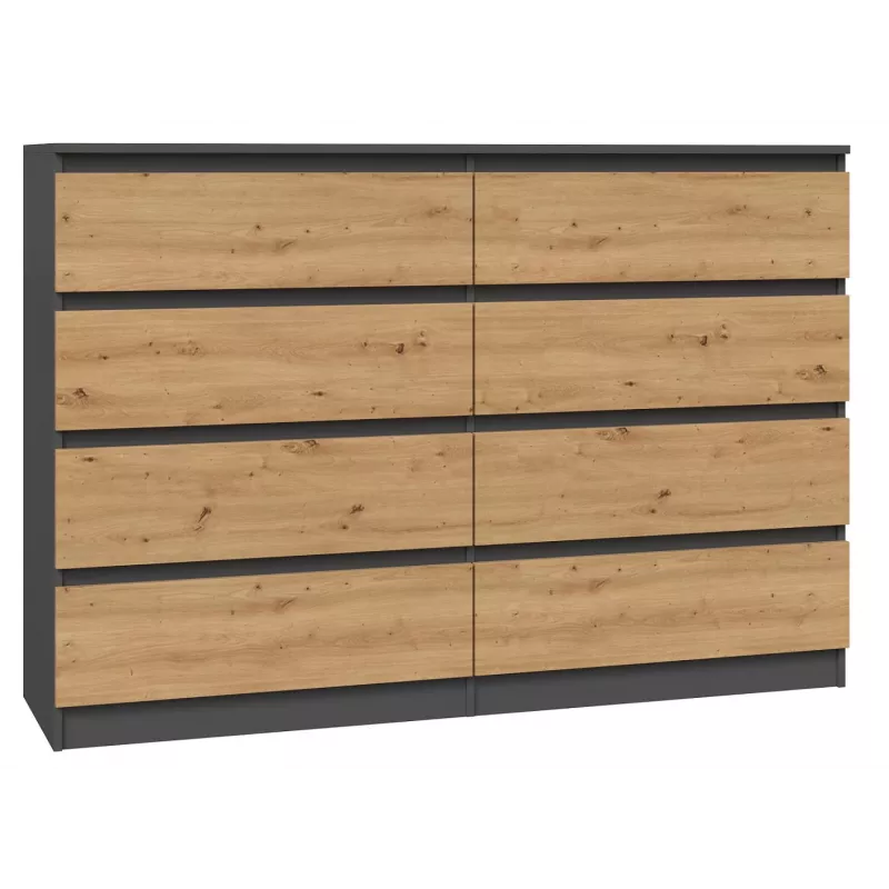Kumode ar 8 atvilktnēm Top e shop M8 140 ANT/ART — Antracīts/Ozols, 1380×400×970 mm, skaidu plātne