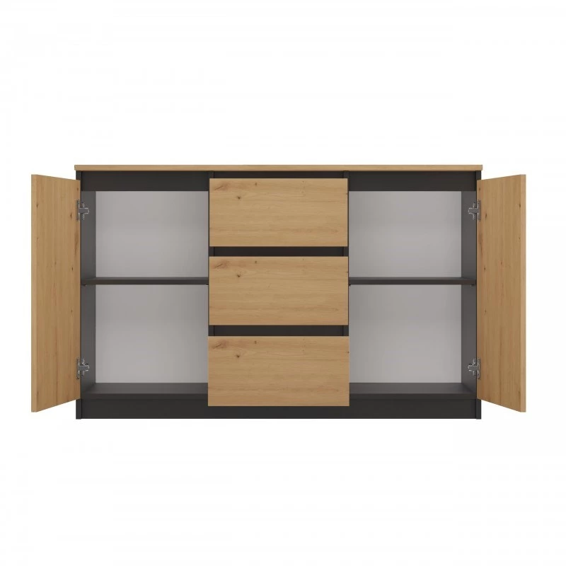 Kumode Topeshop 2D3S ANT/ART BA KPL — antracīts un ozols, 3 atvilktnes, skaidu plātnes rāmis