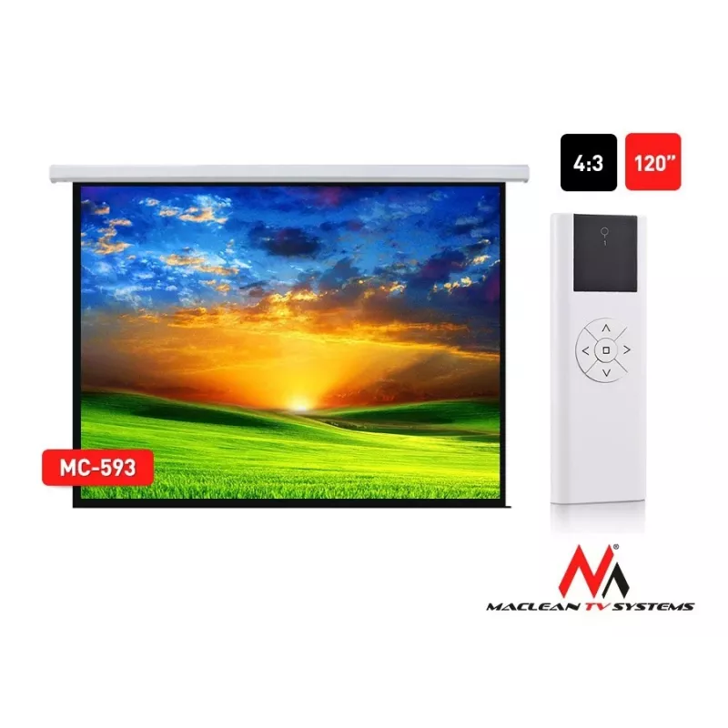 Elektrisks projekcijas ekrāns Maclean MC-593 ar tālvadību 120 inch 4:3 240x180 cm