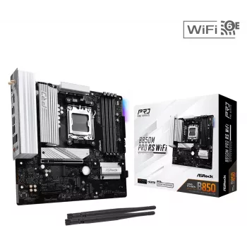 Mātesplate ASRock B850M Pro RS WiFi — AMD B850, Socket AM5, microATX, DDR5, 4 DIMM, 256GB, Wi‑Fi 6E, 2.5Gb LAN, 3x M.2