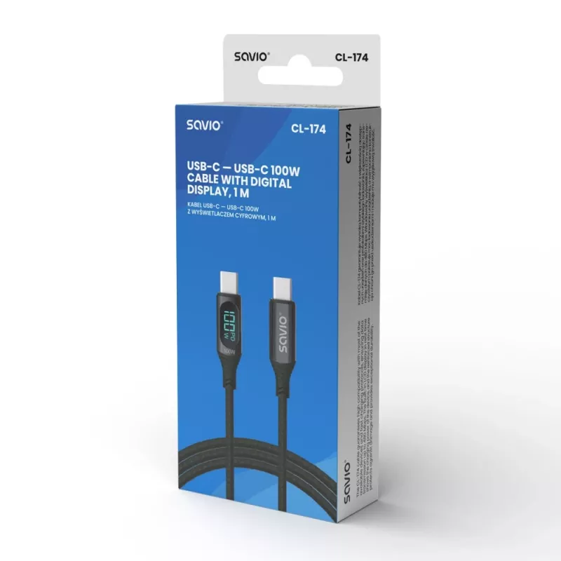 Savio USB-C - USB-C kabelis CL-174 1m melns USB 3.2 Gen 1