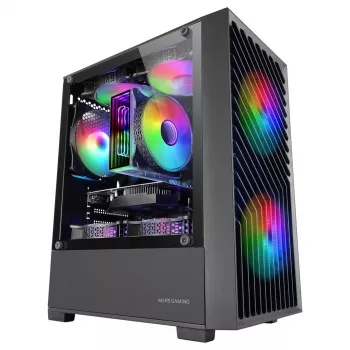 PC korpuss TACENS Mars Gaming MC-VORTEX Mini Tower Mini-ITX/Micro-ATX Rūdīts stikls Melns, 3x120mm, 27.3 cm GPU, 162 mm CPU dzesētājs