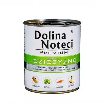 Slapjā barība pieaugušiem suņiem dolina noteci Premium ar medījumu (mežacūka) 800 g, skārdenē, 12% olbaltumvielu, 7% tauku