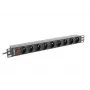 Strāvas sadales bloks LANBERG PDU-09E-0300-BK — 9x E tipa kontaktligzdas, 16 A, 220–250 V, 3 m kabelis, 1U, 19 collas