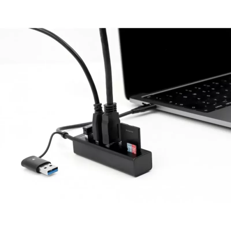 3 Port USB 3.2 Gen 1 Hub + SD und Micro SD Card Reader mit USB Type-C oder USB Typ-A Anschluss, USB-Hub