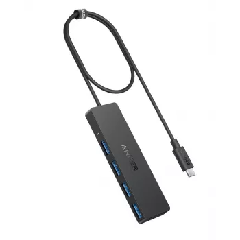 USB centrmezgls Anker Ultra Slim A8309G11 — USB Type-C, 3× USB 3.2 Gen 1 Type-A, kompakts 103×30×10 mm, melns