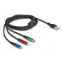 DeLOCK 90156 USB lādēšanas kabelis 3-in-1, Type-A uz Lightning / Micro USB / USB Type-C, 2 m, daudzkrāsains