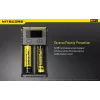 Lādētājs Nitecore NEW i2 — 2 slotu lādētājs LiFePO4, Li-Ion, NiMH; 100–240 V; 9–12 V; AAAA/C/D/AAA/AA; melns