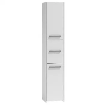 Brīvi stāvošs vannas istabas skapis S33 BIEL — balts, 6 plaukti, 300×300×1700 mm