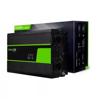 Strāvas invertors Green Cell INV20, 24 V DC uz 230 V AC, 4000 W, 50 Hz, melns