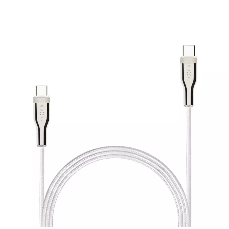 Pīta USB-C kabeļa FIXED FIXDB-CC12-WH 100W, balts, izturīgs pinums, dati un uzlāde