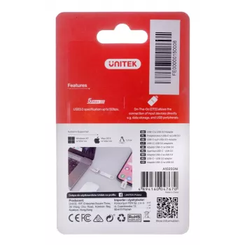 UNITEK A1025GNI USB-C-USB-A 3.1 GEN1 adapteris, M/F