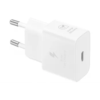 Sienas lādētājs USB-C Samsung EP-T2510 25W Balts, Universāls iekštelpu ātrais lādētājs ar PPS