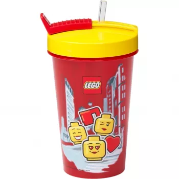 Krūze ar salmiņu Room Copenhagen LEGO Iconic Girl Bright Red 500 ml (sarkana/dzeltena)