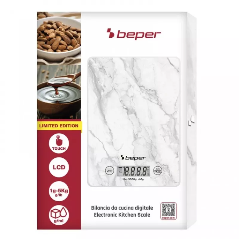 Virtuves svari Beper P102BIL004 - digitāli, 5 kg, 1 g, balts marmors