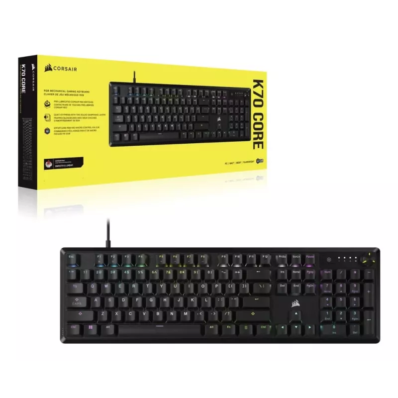 Corsair K70 Core Gaming tastatūra USB melna mehāniska pilnizmēra 104 taustiņi