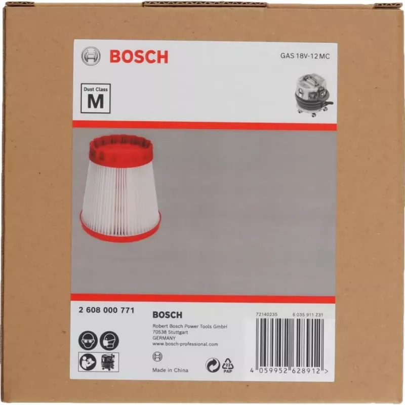 PTFE filtrs Bosch GAS 18V-12 MC Professional M klase putekļu nosūkšanai, modelis 2608000771