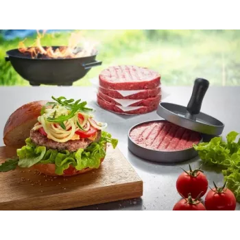 Hamburger preses GEFU 89419, plastmasa, Ø 11,8 cm, augstums 93 mm, pelēks/melns